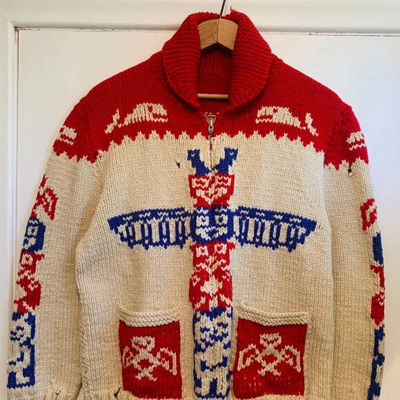 Other - Vintage 1950’s Cowichan Knit Sweater with Totem Pole and Whale Motifs
